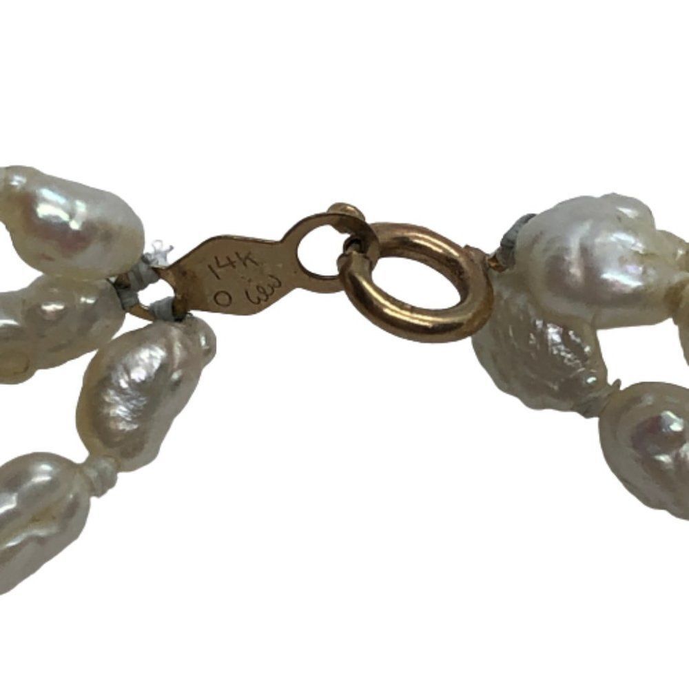 Stunning Vintage 16" Triple Strand Rice Pearl, Black Onyx & 14K Gold Necklace - Picture 8 of 10